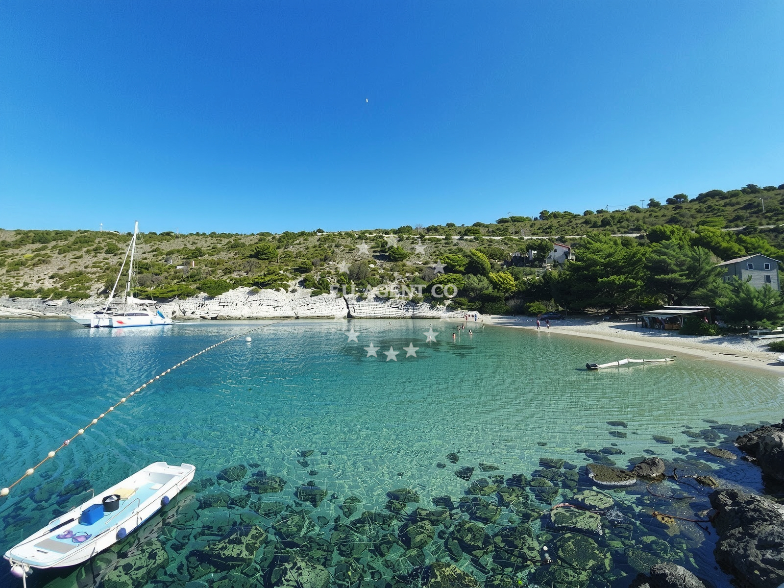 Sailboat anchored in Bisevo Island, Central Dalmatia