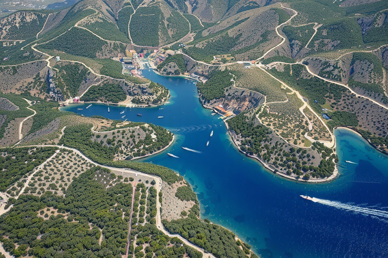 Shallow anchorage in Bobovisca, Brač with calm waters and nearby boats.