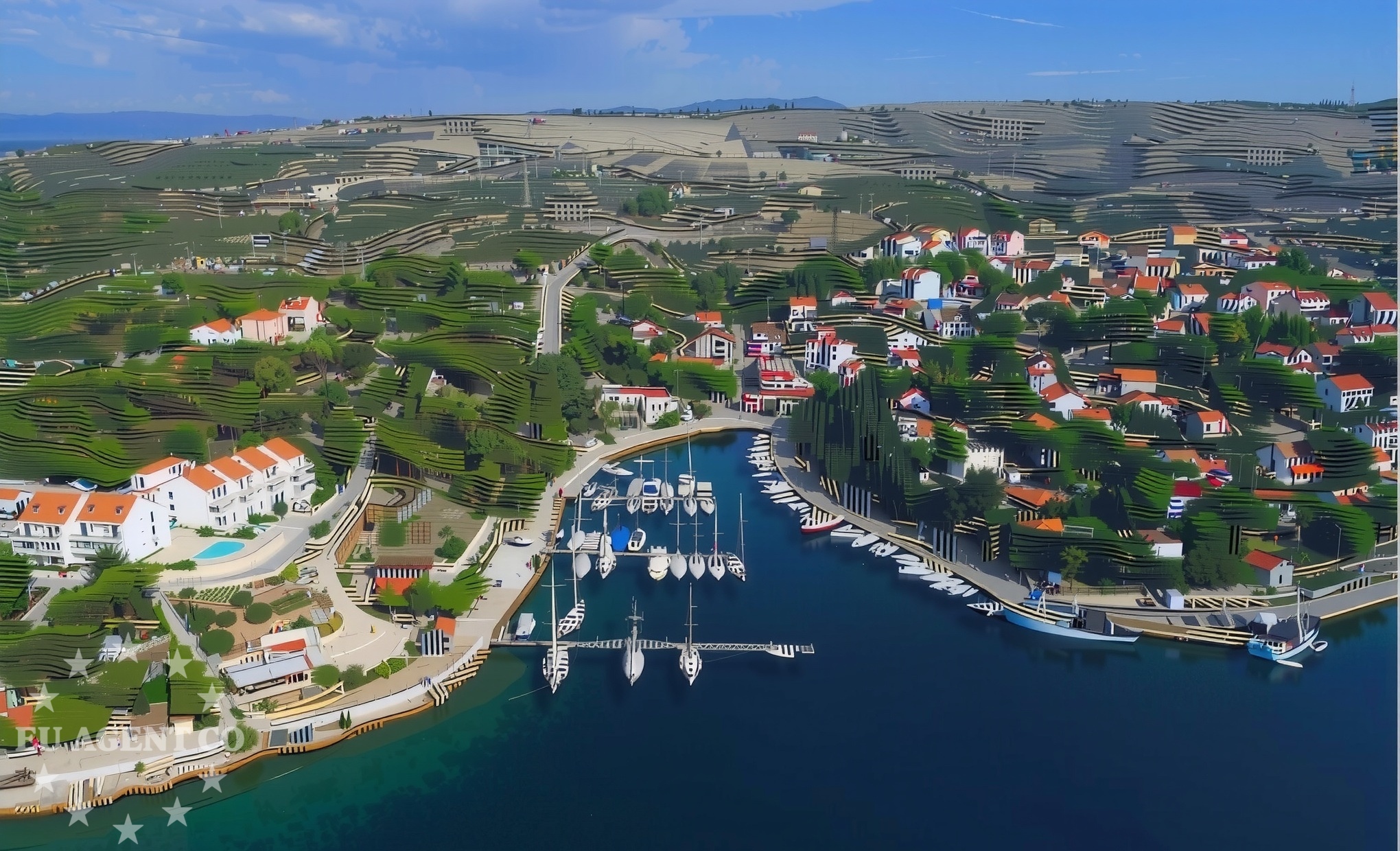 Farska Anchorage on Brac with wooded shoreline and anchored yachts