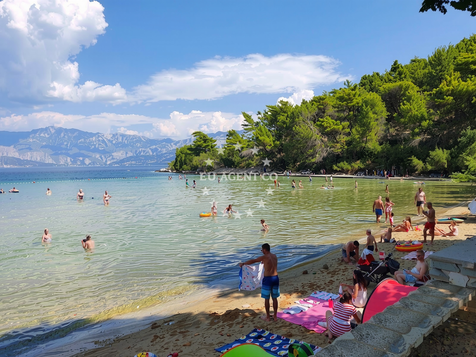 Shallow anchorage in Postira, Brač with sandy seabed and distant views of Lovrečina beach