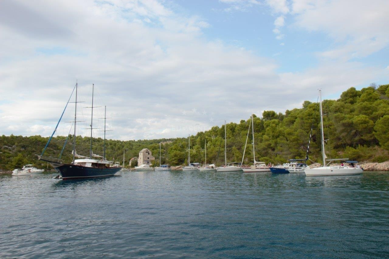 Stipanska Anchorage on Brač Island, Central Dalmatia, Croatia – calm waters with yachts anchored in a sheltered bay