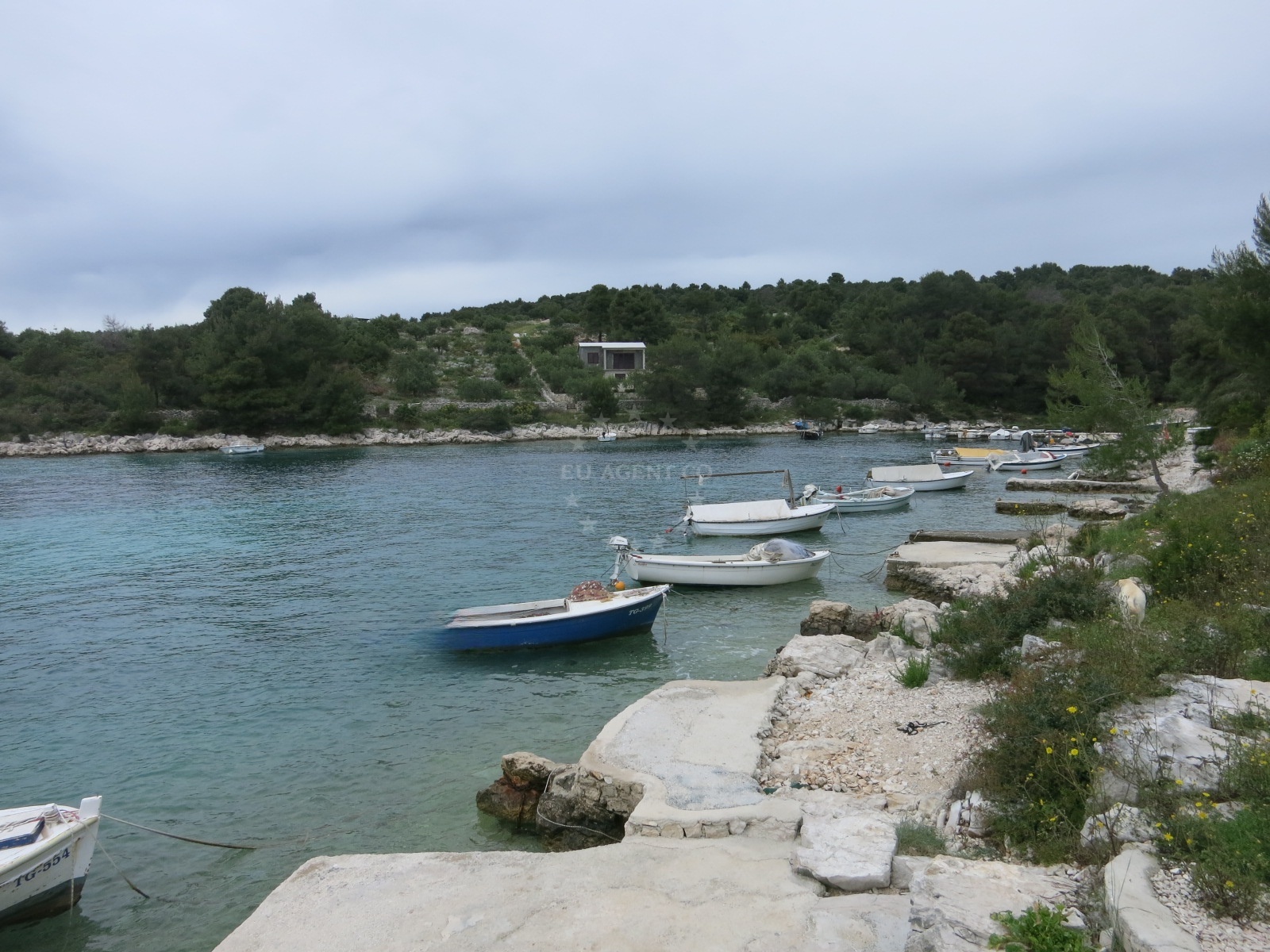 Anchorage on Ciovo Island, Central Dalmatia, Croatia with views of the Adriatic Sea and nearby coastline