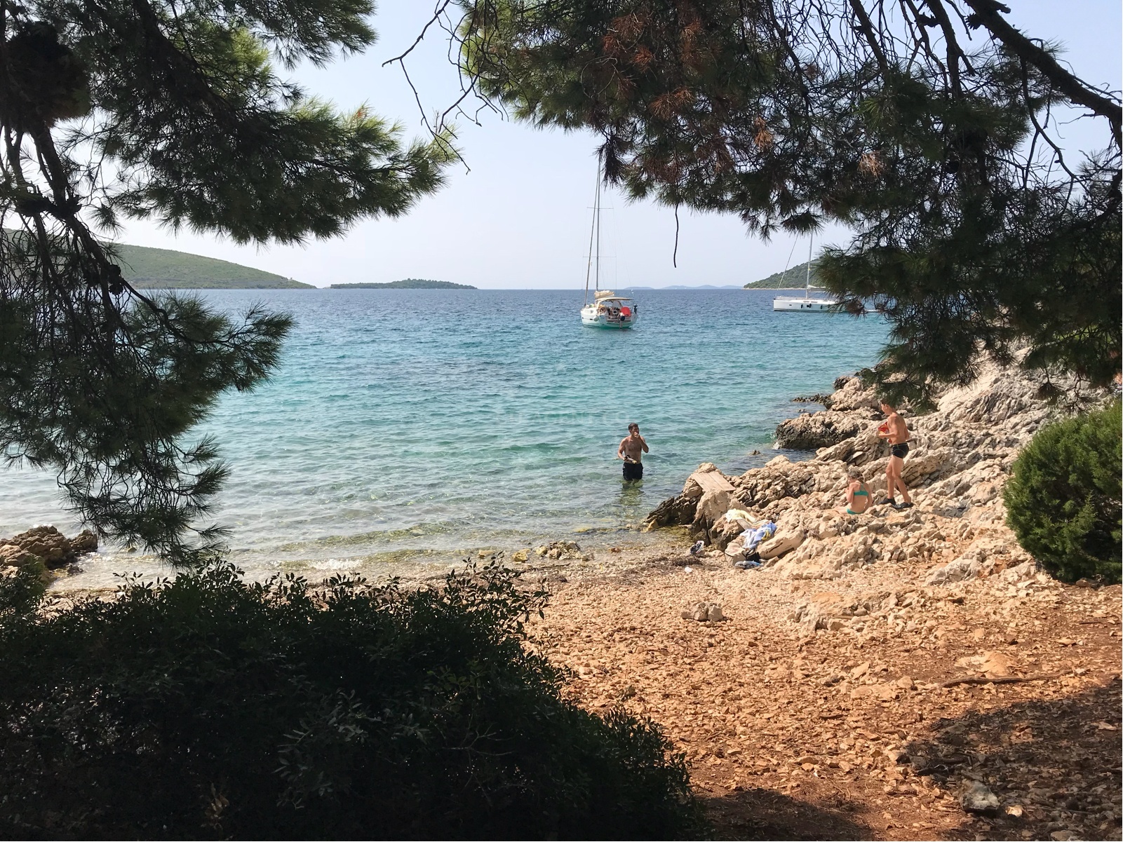 Anchorage in Grebastica, Central Dalmatia, Croatia with calm waters and distant hills