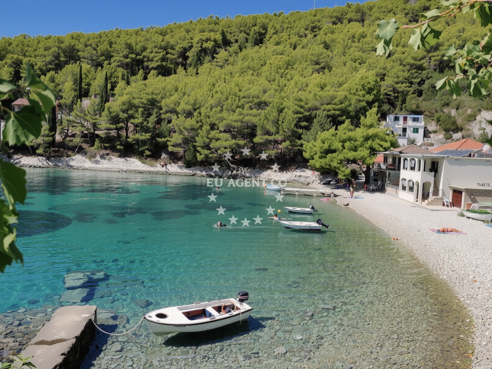 Anchorage in Bogomolje, Hvar with views of the surrounding coastline