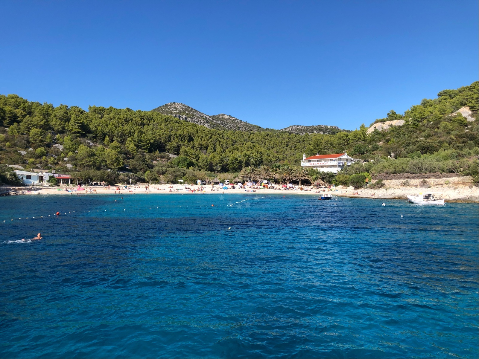 Anchorage in Hvar, Croatia with calm waters and nearby Pokonji Dol beach