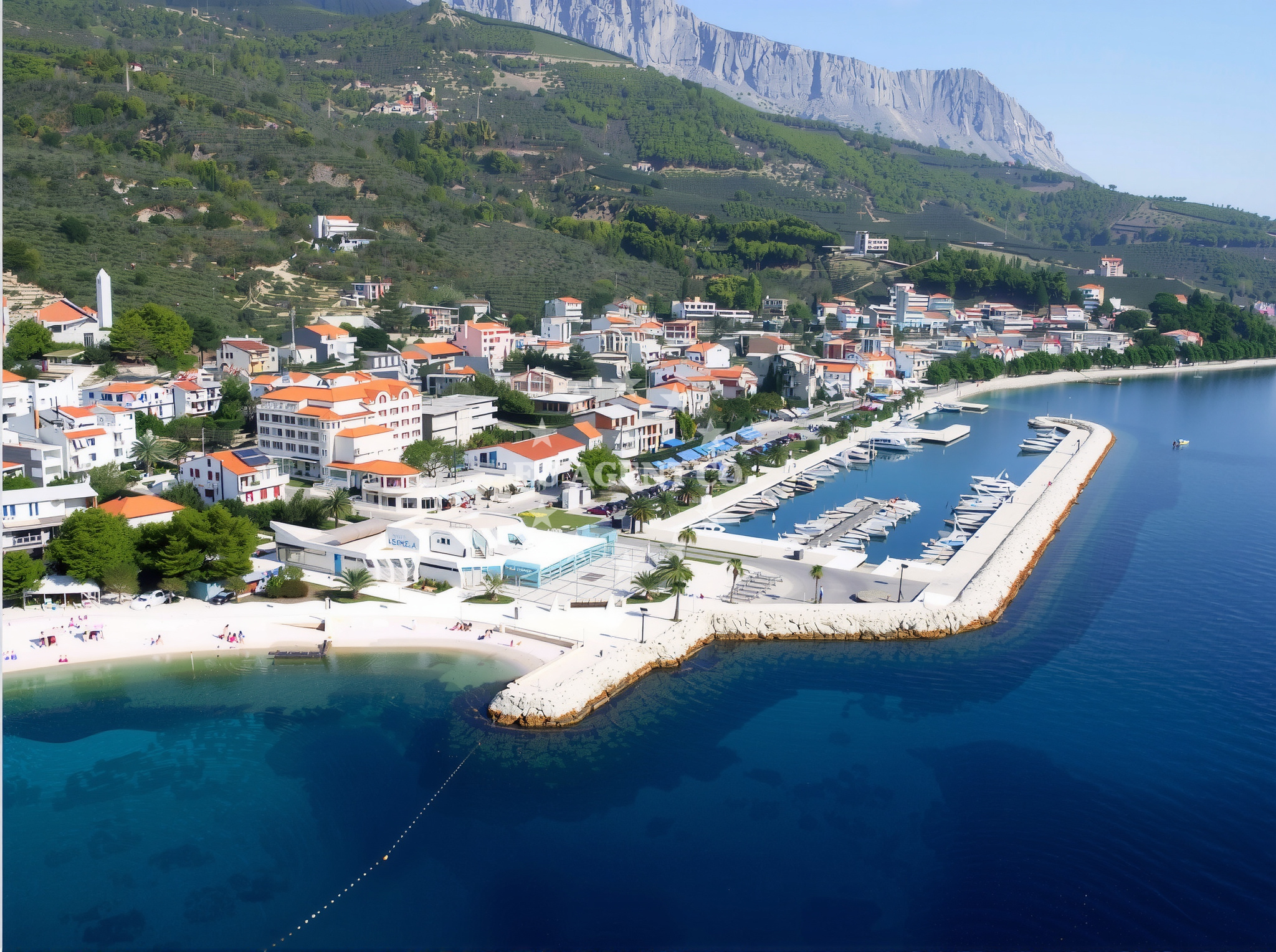 Selca Kod Bogomolja anchorage on Hvar Island, Croatia with calm waters and distant coastline