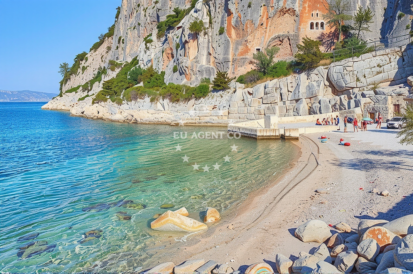 Velika Stiniva Anchorage, Hvar, Croatia with clear waters and nearby Vela Stiniva rock formation