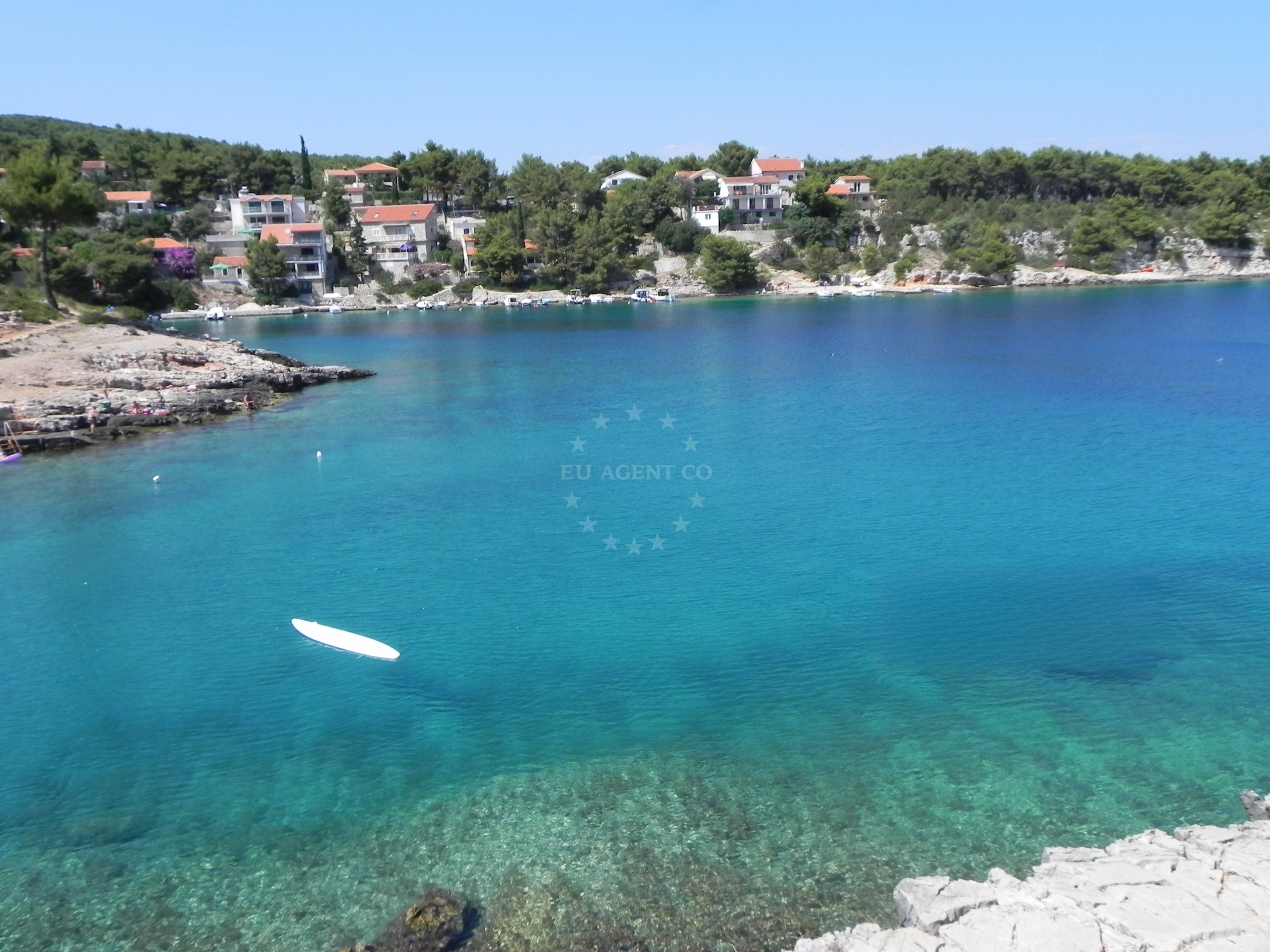 Uvala Basina anchorage with shallow waters near Basina village, Hvar, Croatia