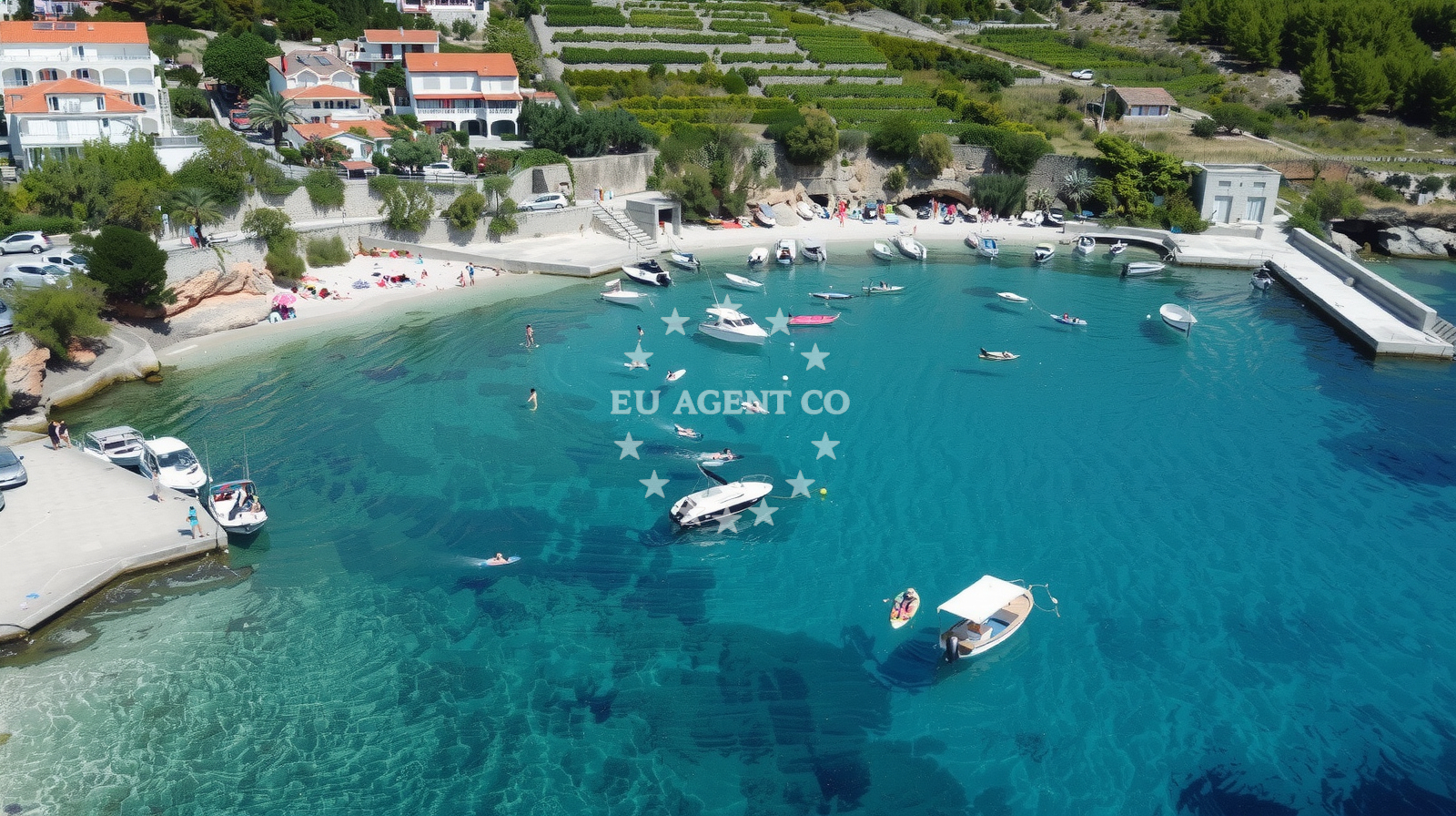 Anchorage Zavala, Hvar: Calm waters with sandy seabed and distant views of the island.