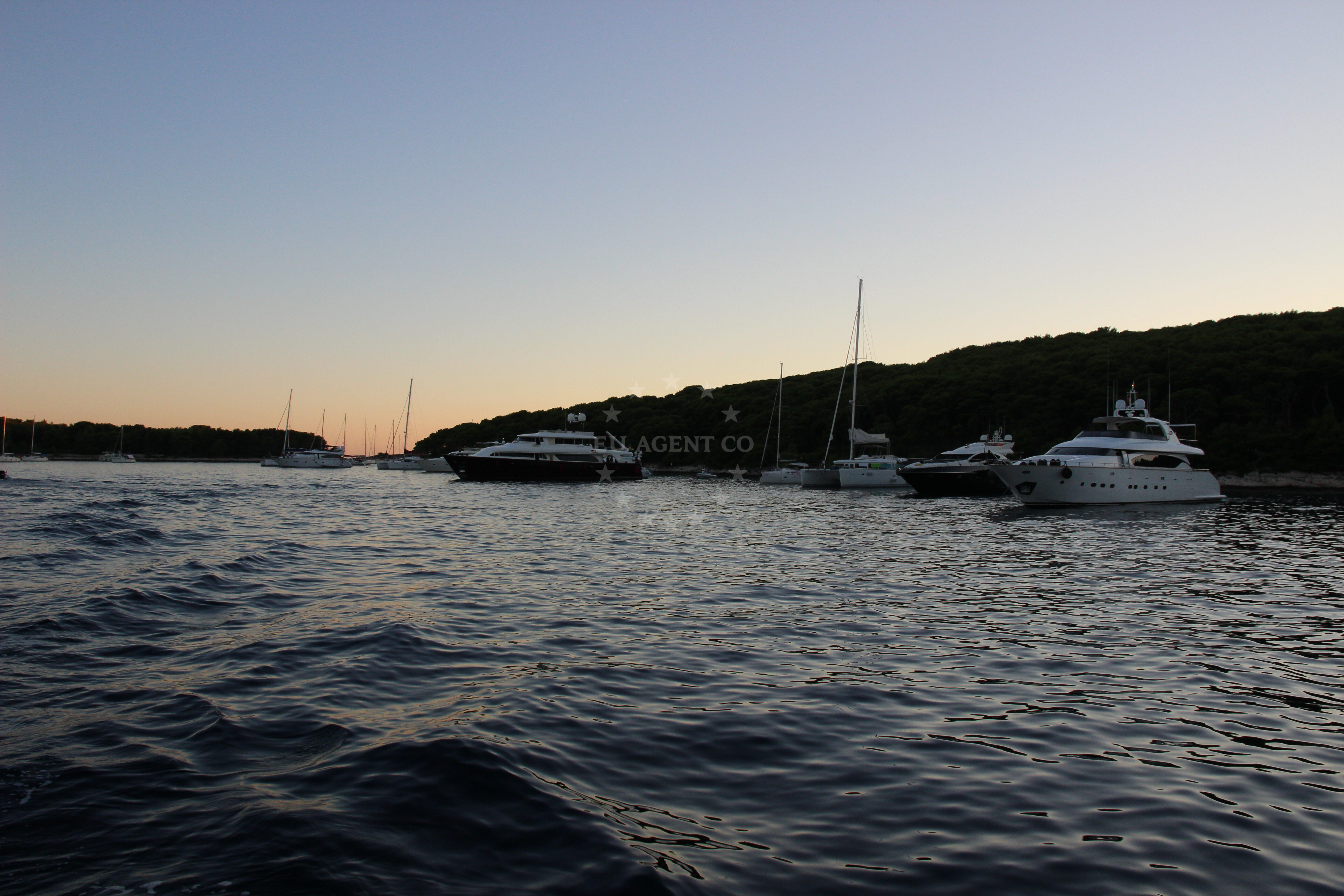 Yacht anchoring at Zdrilca Bay, Marinkovac, Croatia