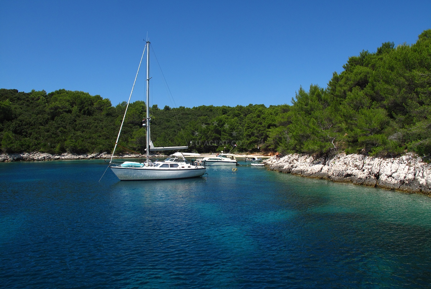 Anchorage on Scedro Island, Croatia with nearby Carnjeni