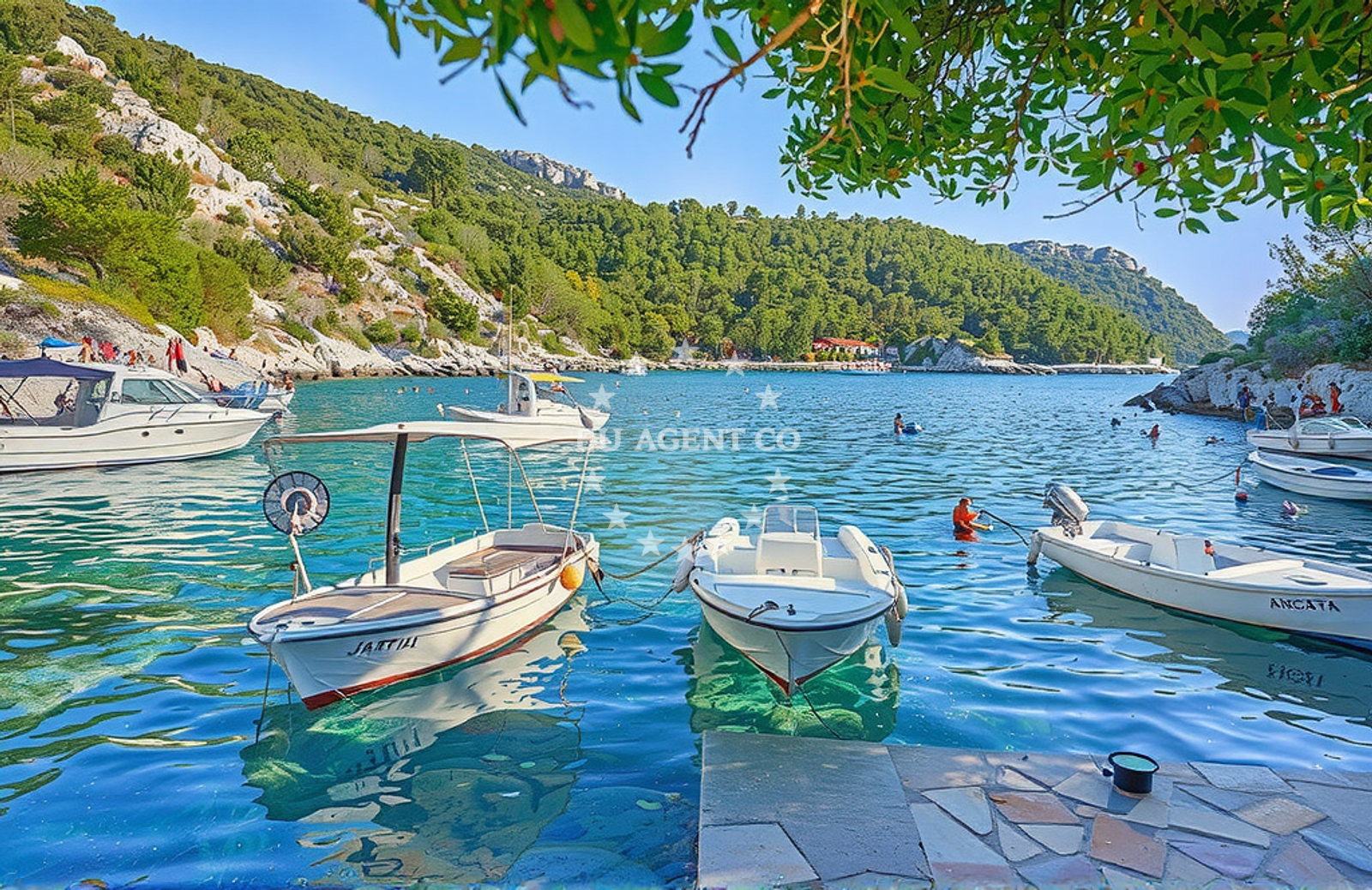Yacht anchored in the protected bay on Šolta Island, Croatia