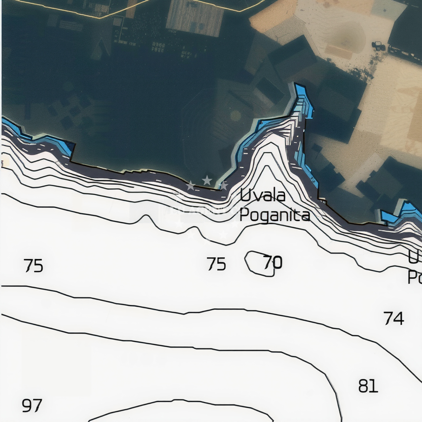 Anchorage on Šolta Island, Croatia with sandy seabed and seaweed patches