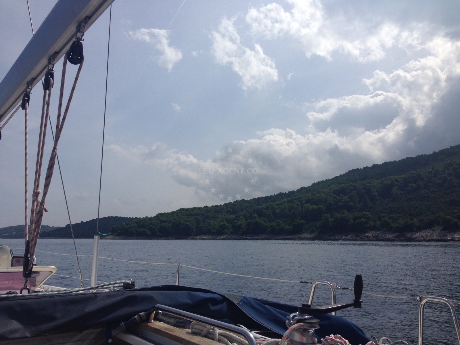 Anchorage in Necujam, Solta, Croatia with calm waters and nearby rocky coastline