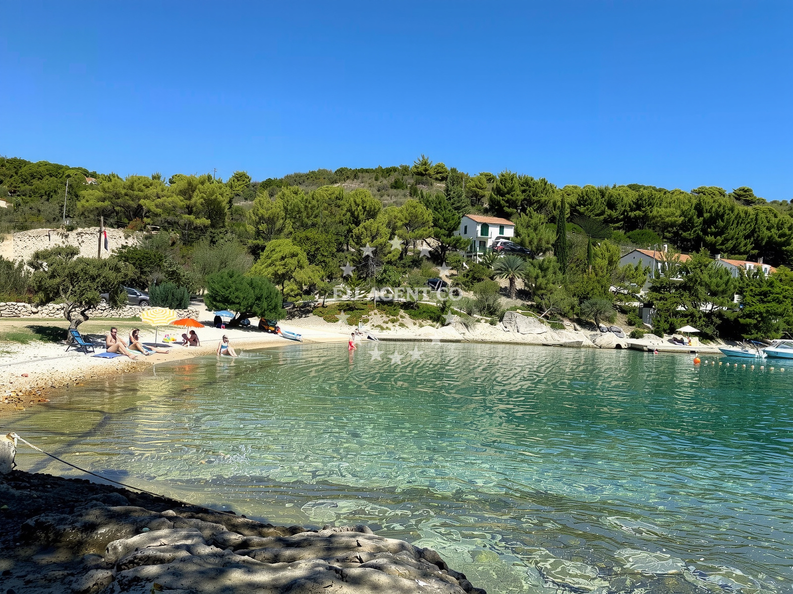 Anchorage in Stomorska, Šolta with sandy seabed and nearby coastline