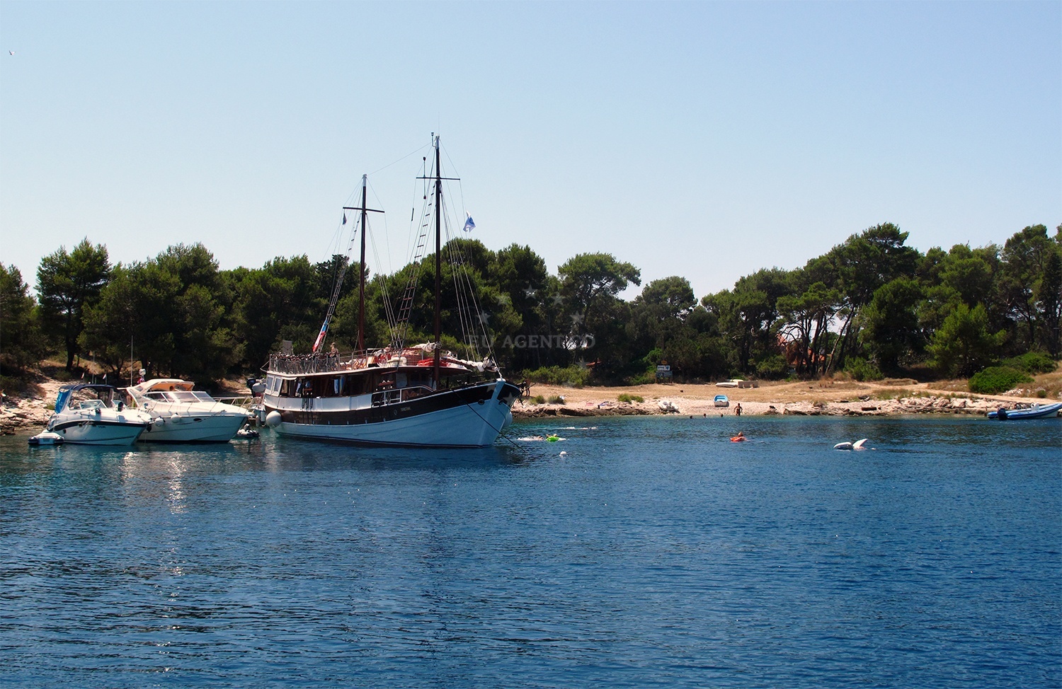 Anchorage in Vlaka, St. Klement, Central Dalmatia, Croatia with sandy seabed and seaweed patches
