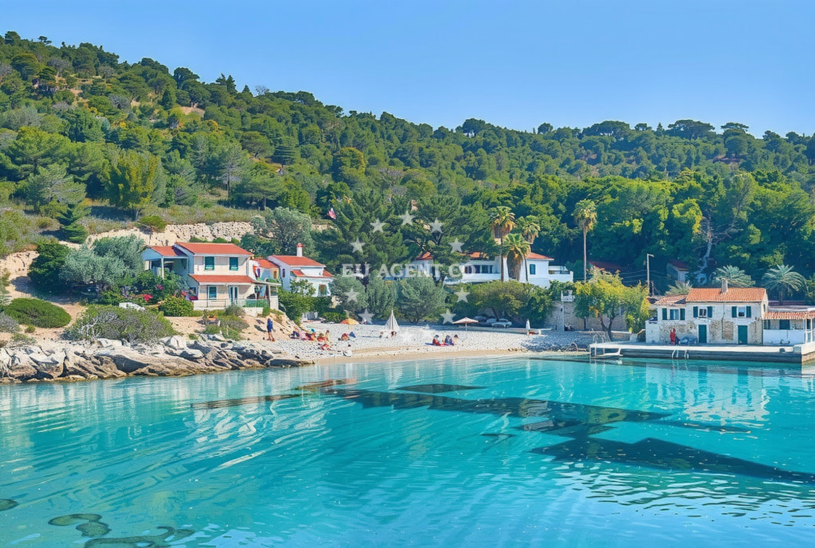 Anchorage on Vis Island, Croatia, with views of the surrounding Adriatic Sea and nearby Milna town