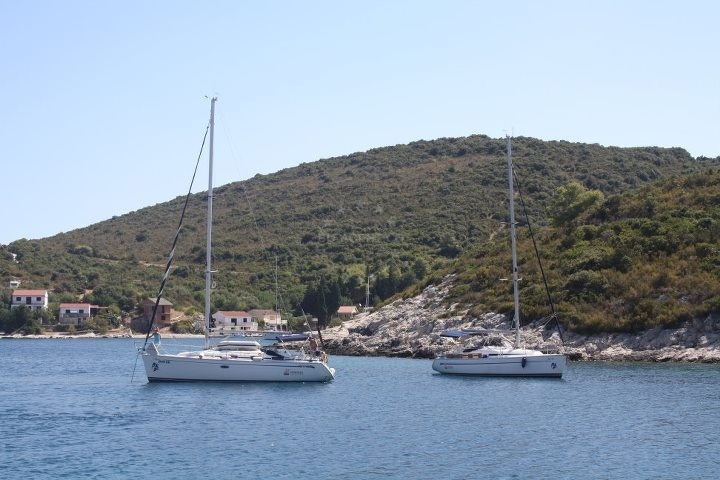 Boats anchored in Parja Bay, Vis Island, Croatia