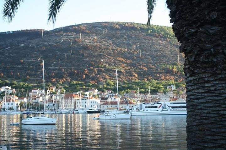 Vis Luka Anchorage with deep seaweed seabed and approaching yachts