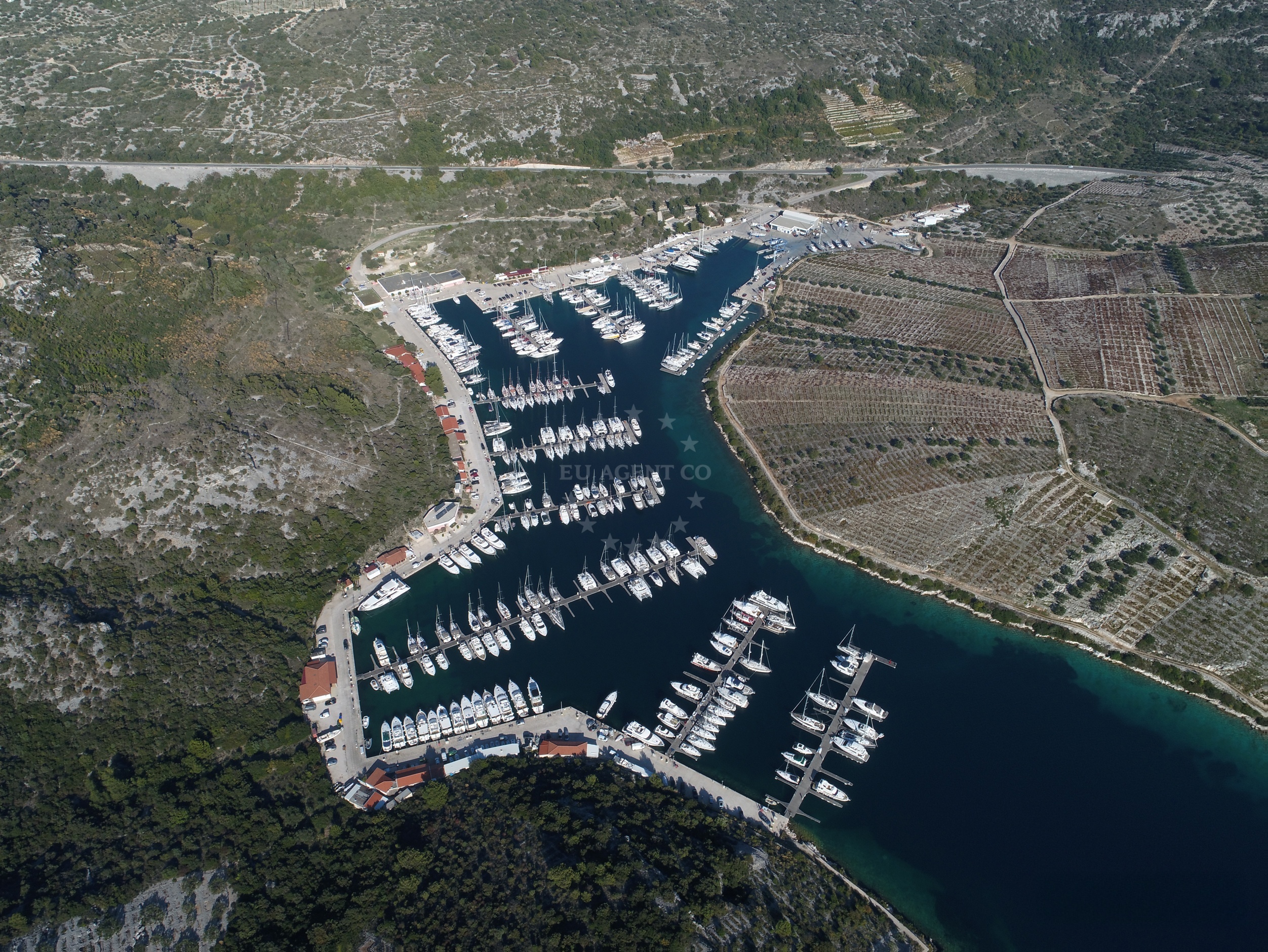 Croatian coastline near Anchorage Zaboric with nearby marinas