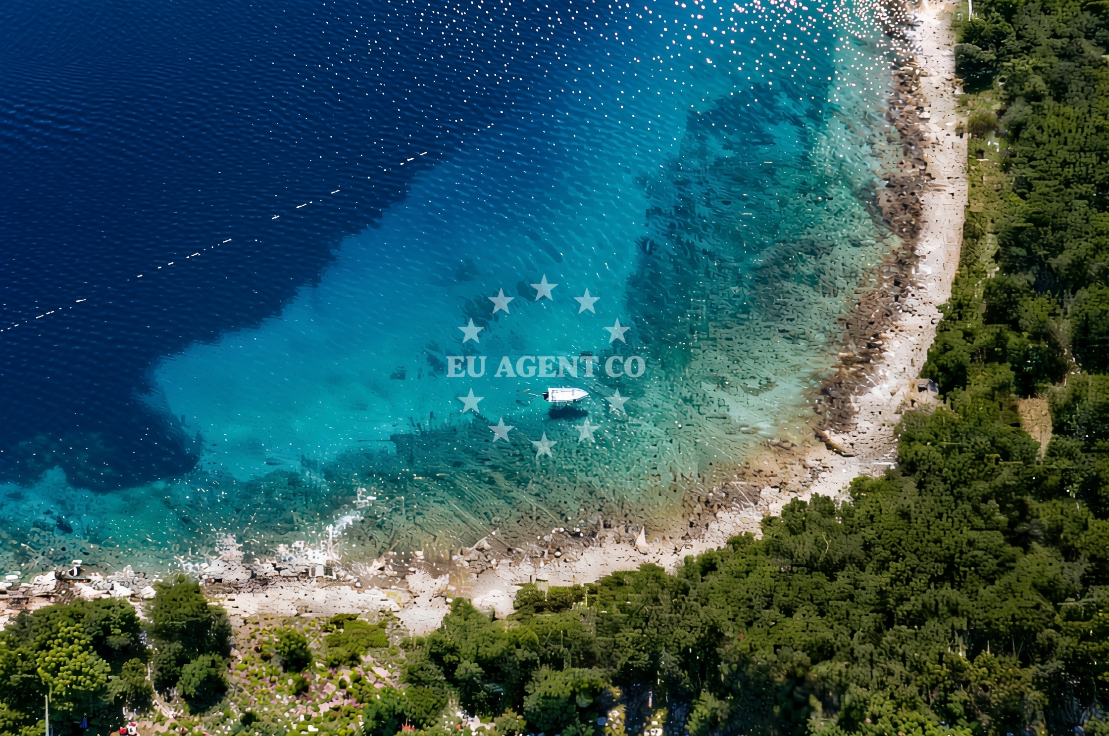Natural anchorage on Zmajan Island, Central Dalmatia, Croatia with shallow waters near the western shore