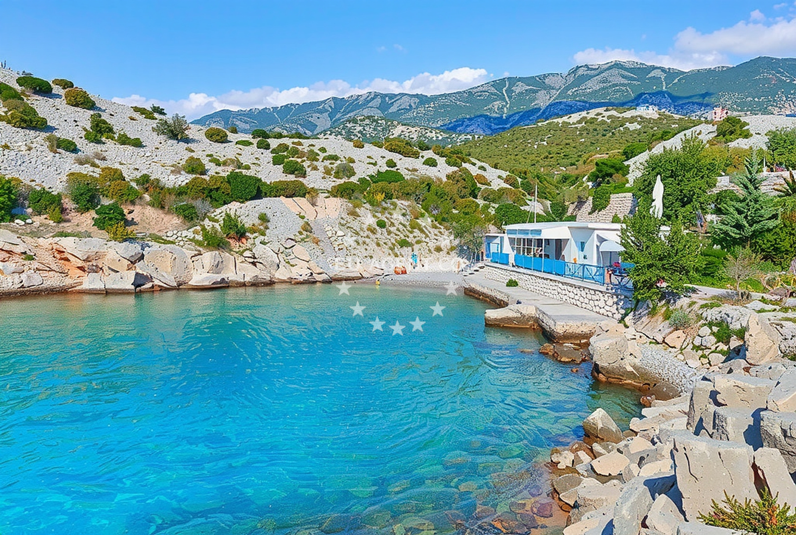 Jurišnica Beach, Cesarica, with clear waters and rocky shoreline