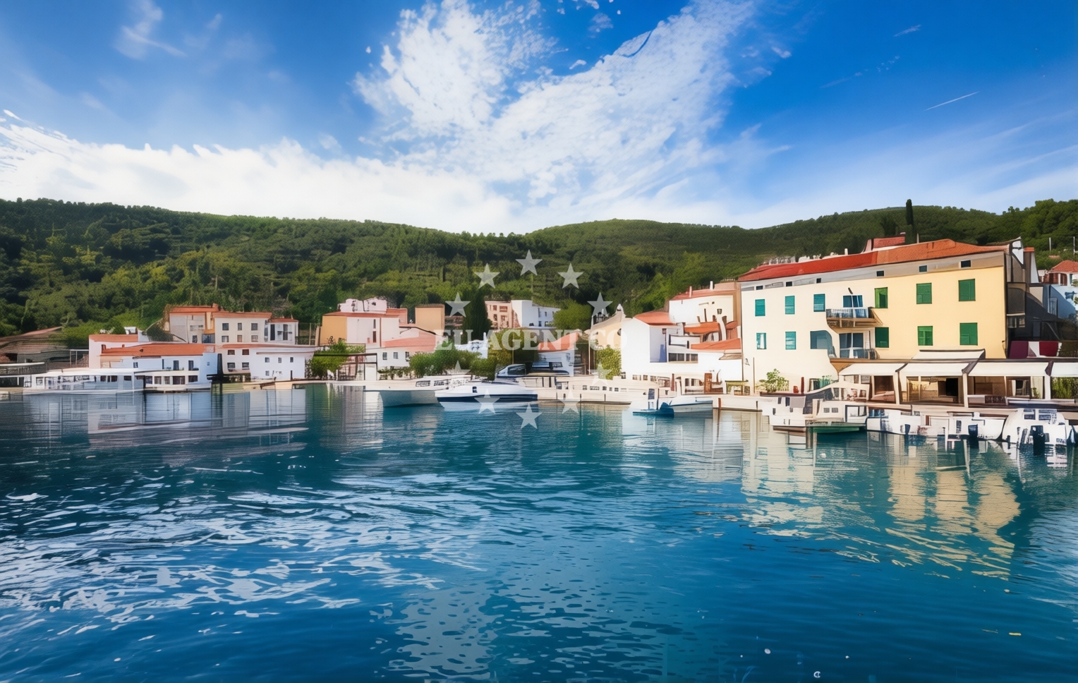 Scenic northern coastline of Cres Island with yachts anchoring in the distance