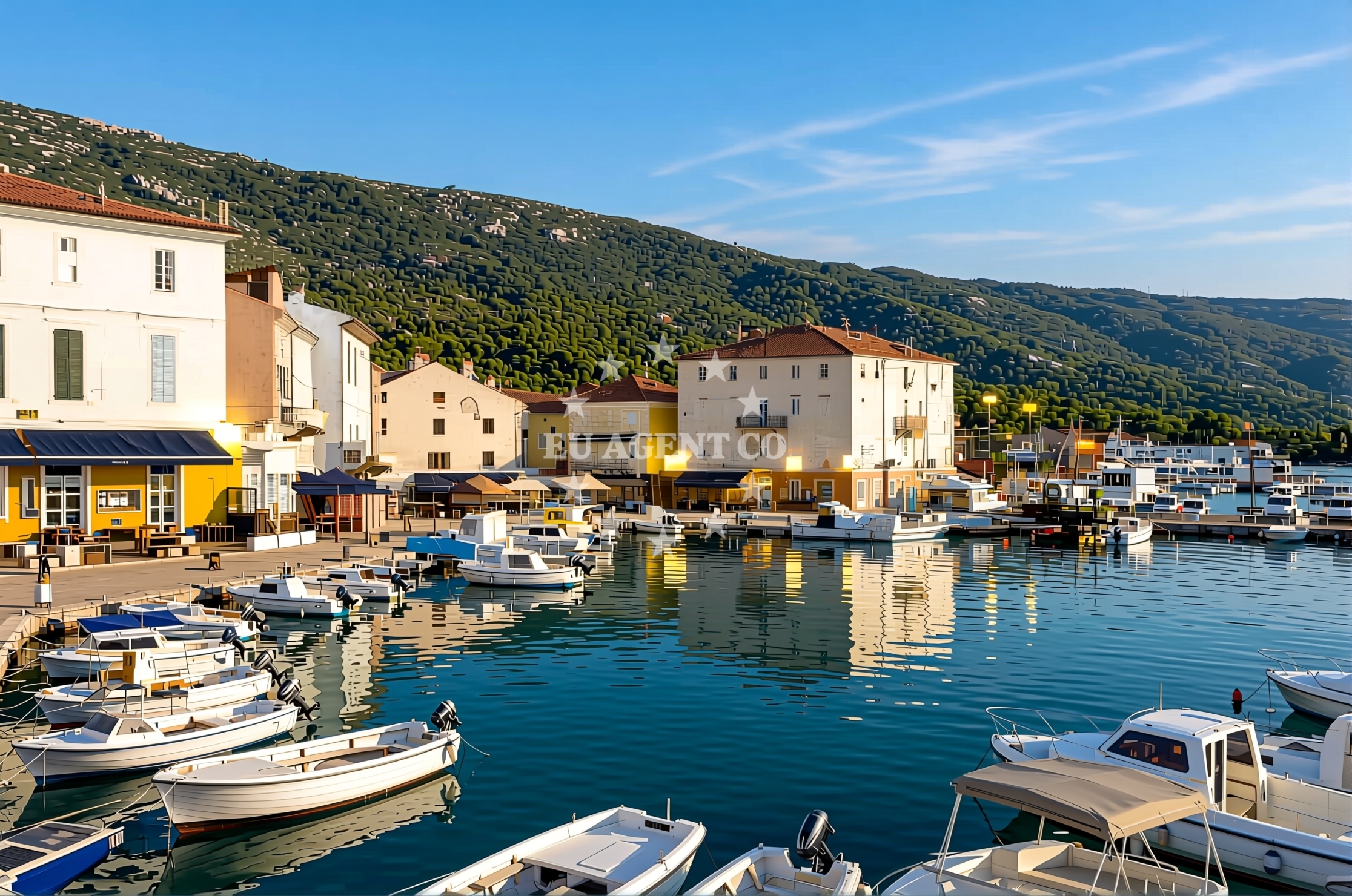 Anchorage D185 on Cres Island, Croatia, with calm waters and surrounding cliffs