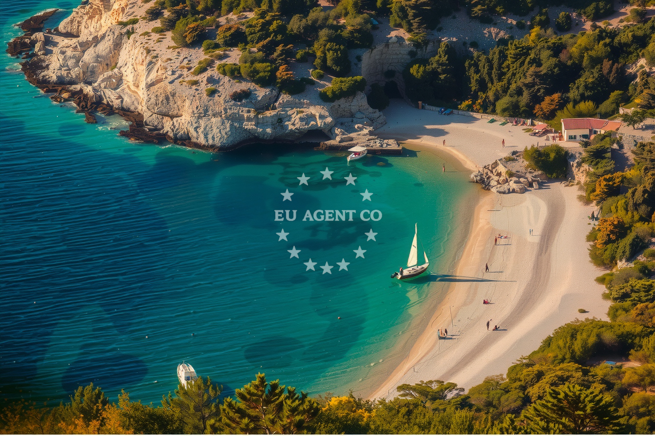 Zanja Anchorage in Lubenice, Cres, Croatia with a pebble beach and cave entrance