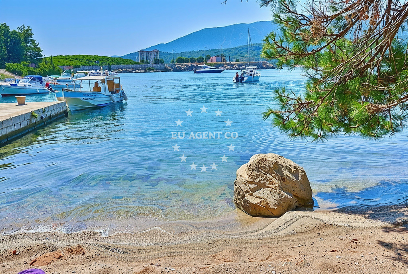 Balalta Anchorage in Osor, Cres, Croatia with calm waters and rocky shoreline