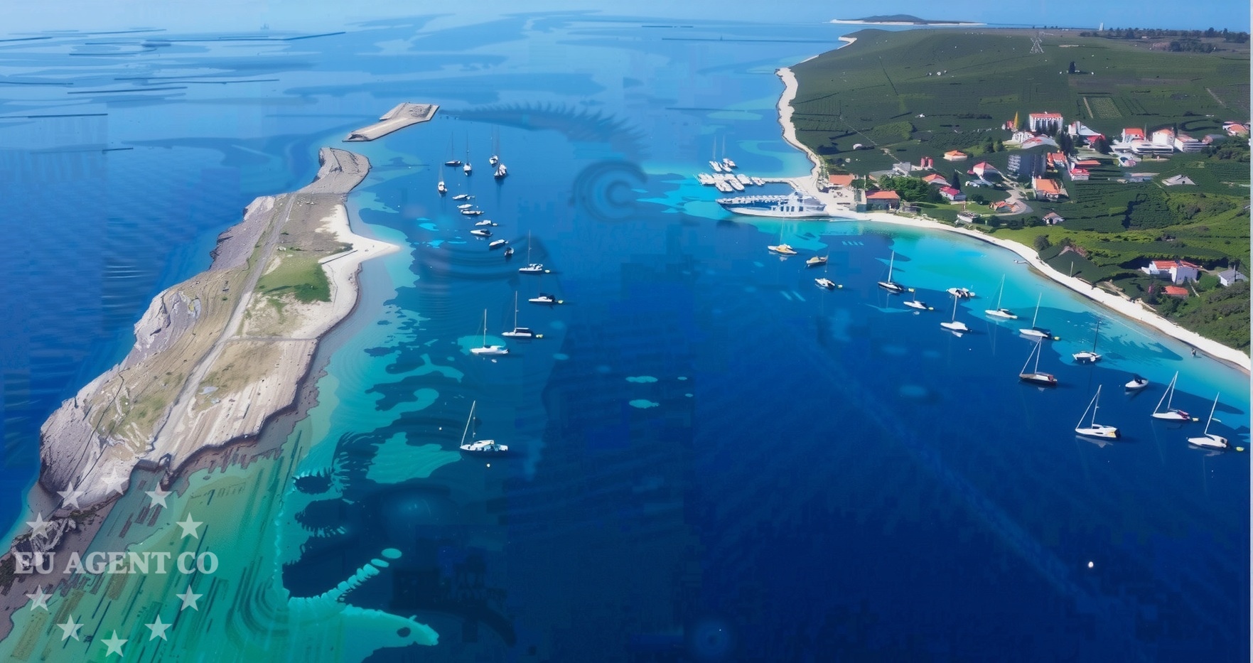 Anchorage in Ustrine, Cres, Croatia with yachts moored near the shore