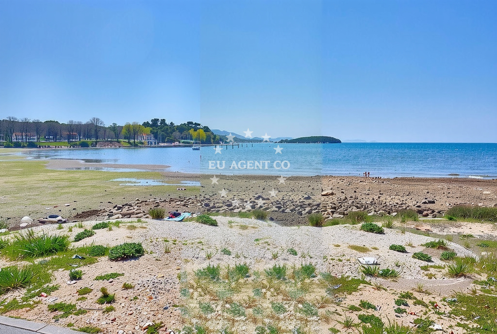 Funtana Beach, Istria, Croatia with clear waters and rocky shoreline