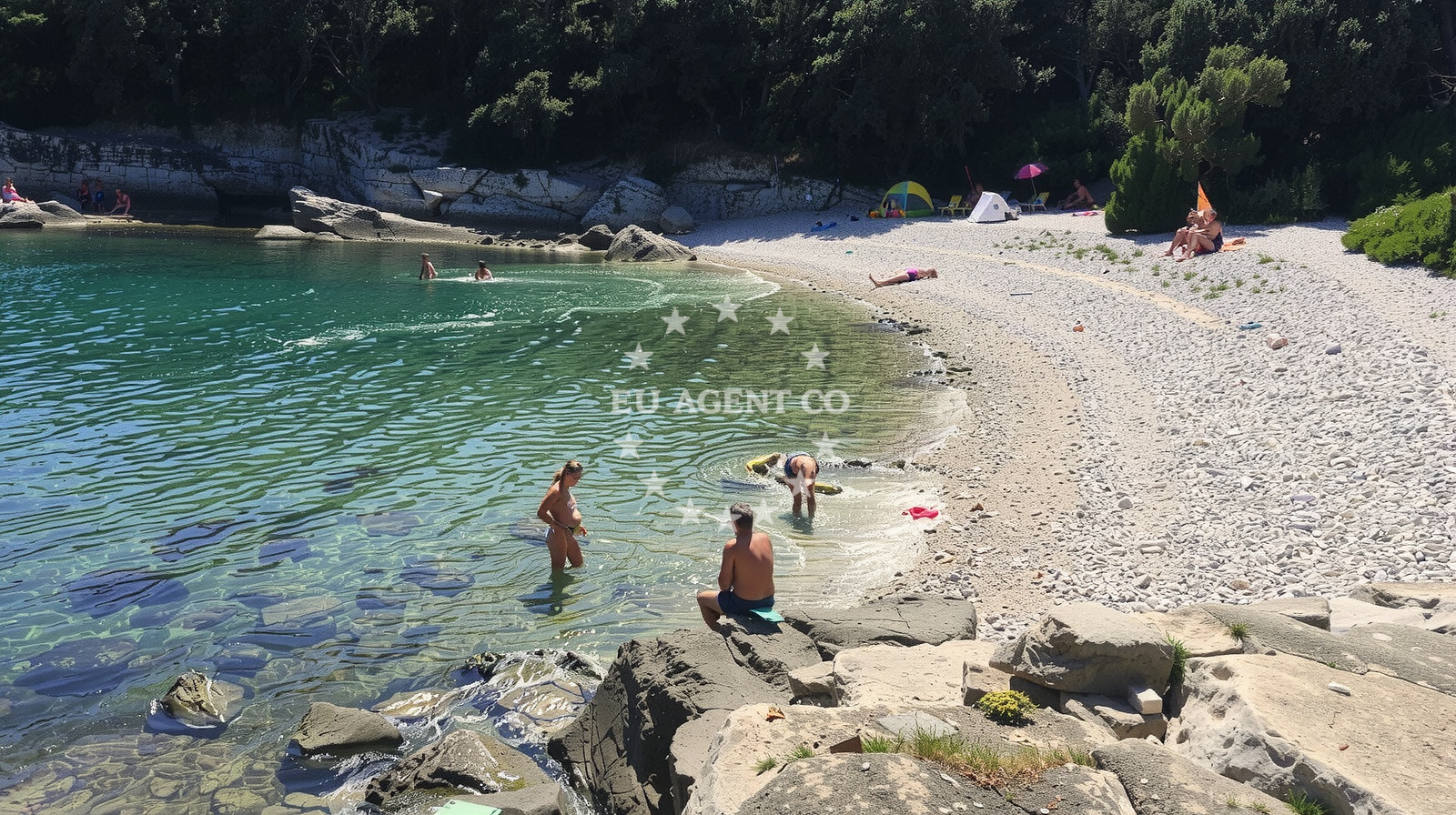 Kavran Beach, Croatia with clear waters and rocky shoreline