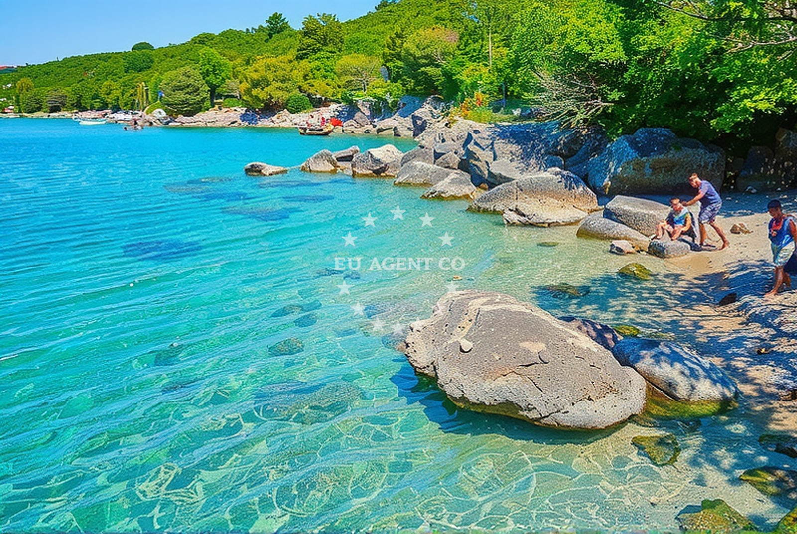 Anchorage on Krk Island, Croatia with sandy seabed and view of Cavlena Beach