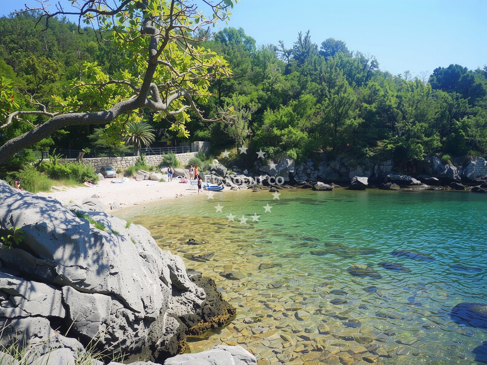 Anchorage on Krk Island, Kvarner Gulf, Croatia with soft mud seabed and nearby Mala Jana village