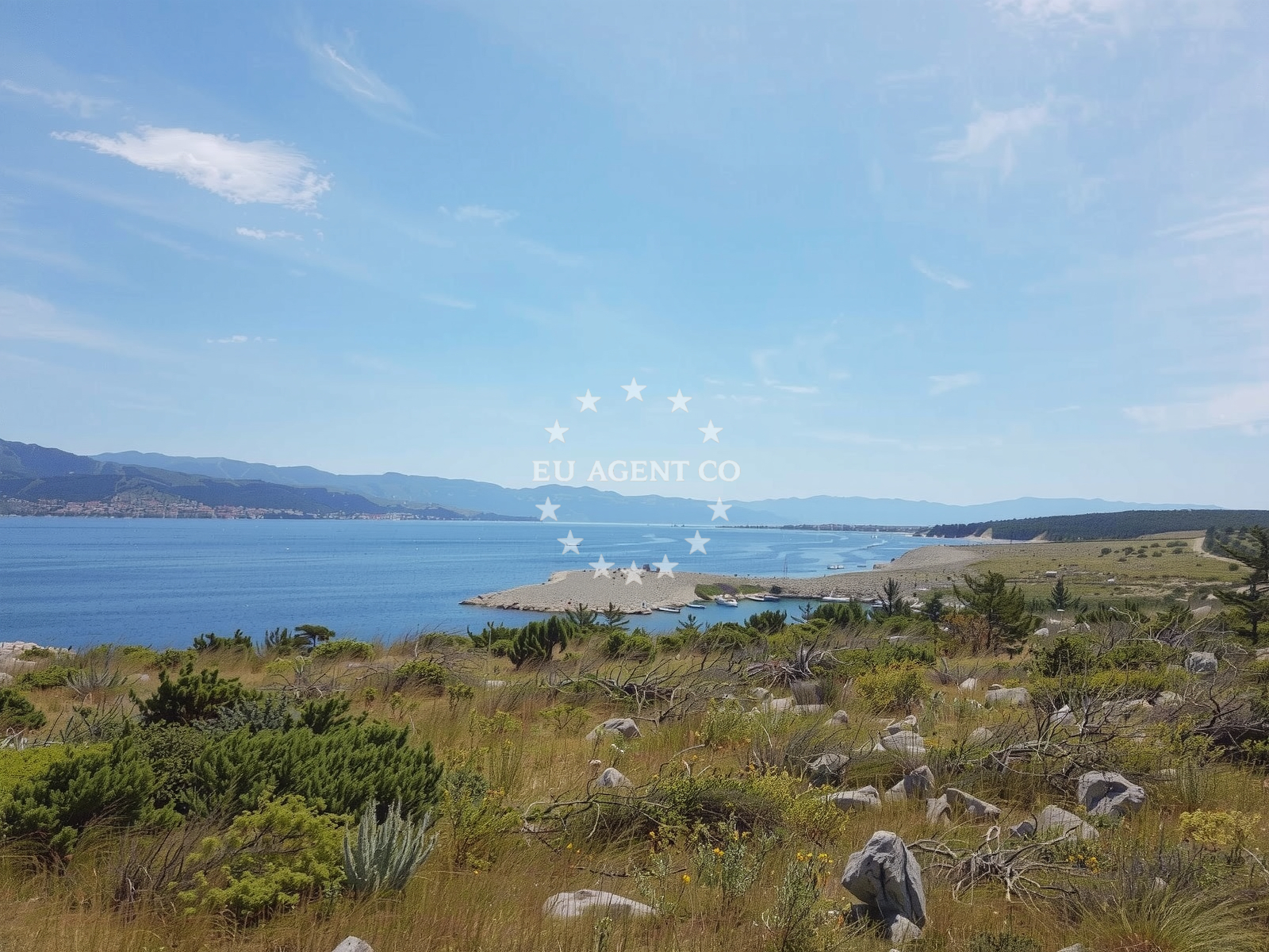 Anchorage on Krk Island, Istria and Kvarner, Croatia with calm waters and nearby shoreline