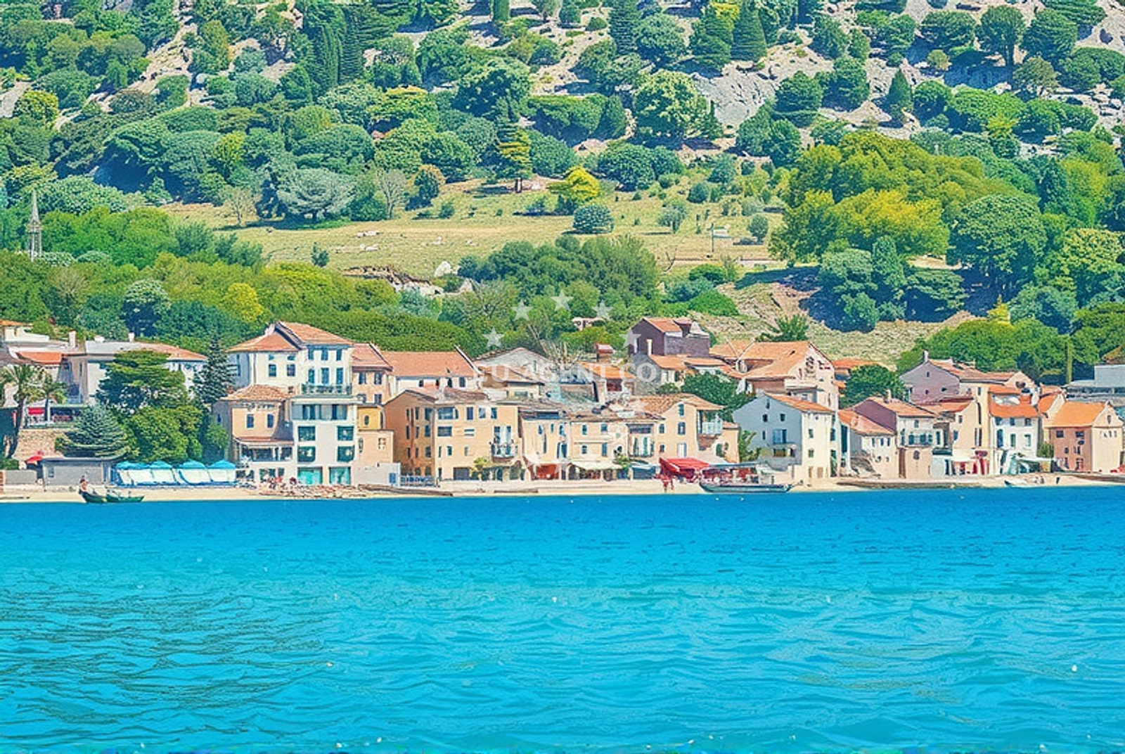 Vela Beach near Baška, Krk, Croatia with clear waters and rocky shoreline