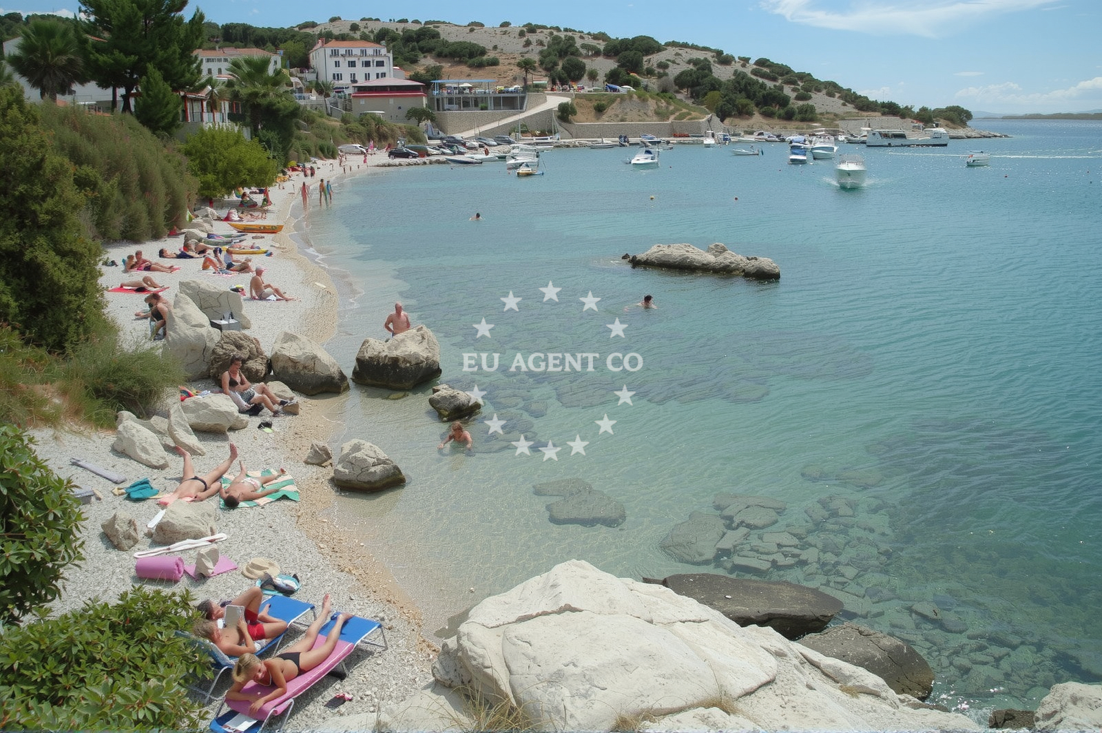 Sandy anchorage in Stara Baska, Krk Island, Croatia with yachts at anchor