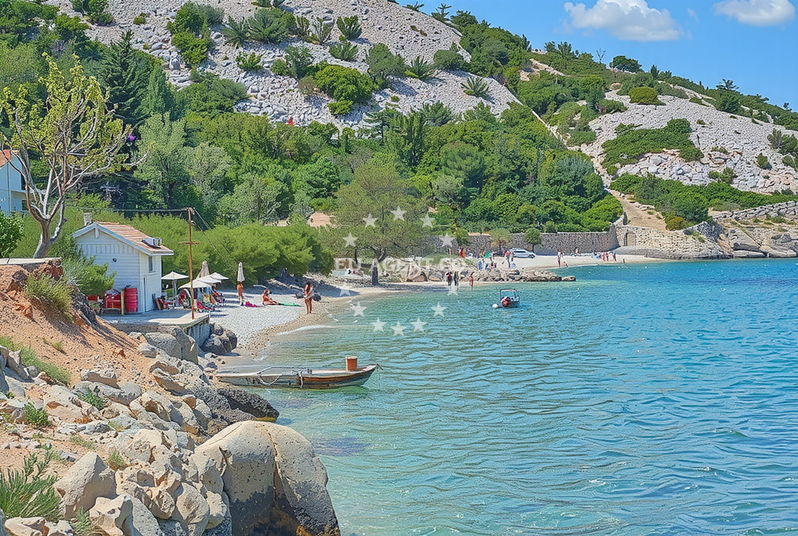 Anchorage in Lukovo, Croatia with shallow waters near the shore