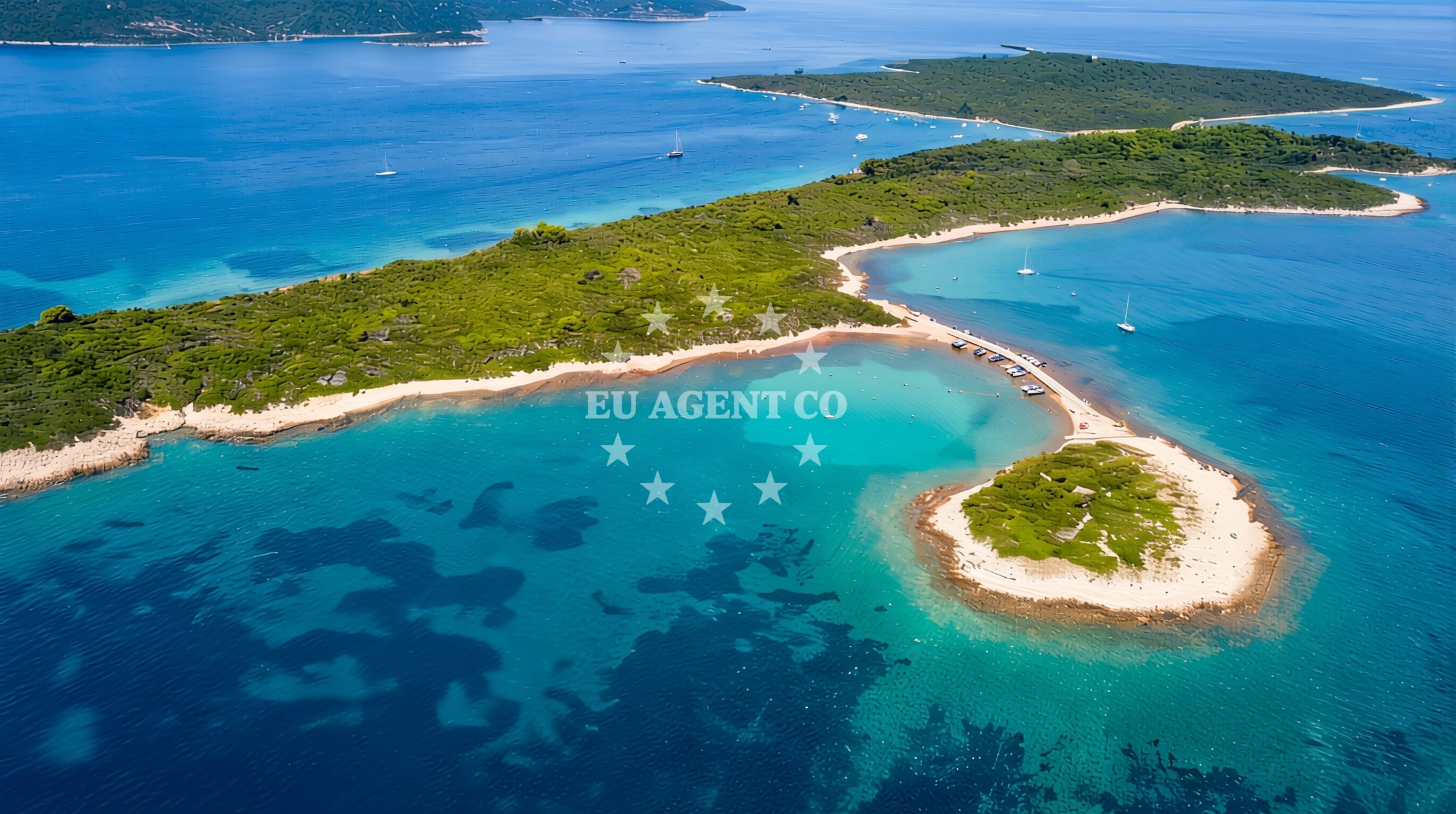 Anchorage on Male Orjule Island, Croatia, with calm waters and distant islets