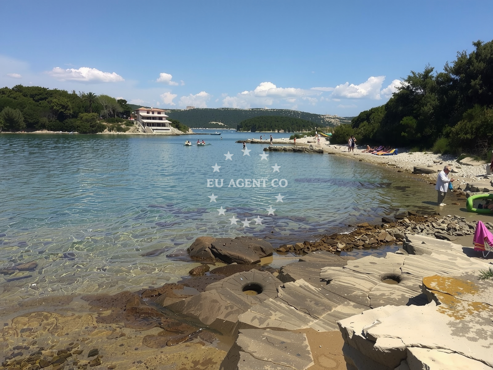 Anchorage on Maman Island, Croatia with calm waters and nearby coastline