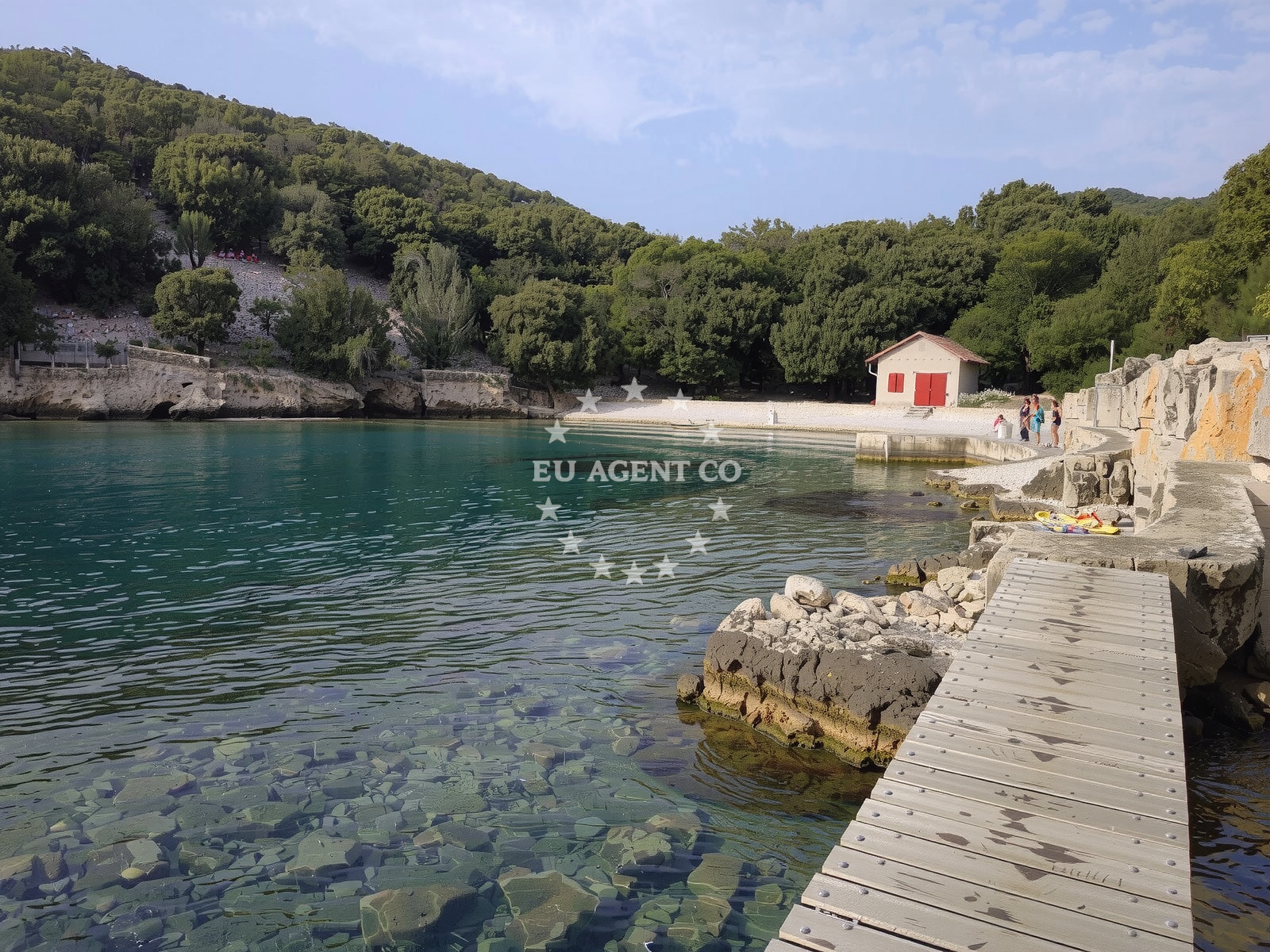 Sheltered anchorage on Plavnik Island, Croatia with distant views of the Adriatic Sea