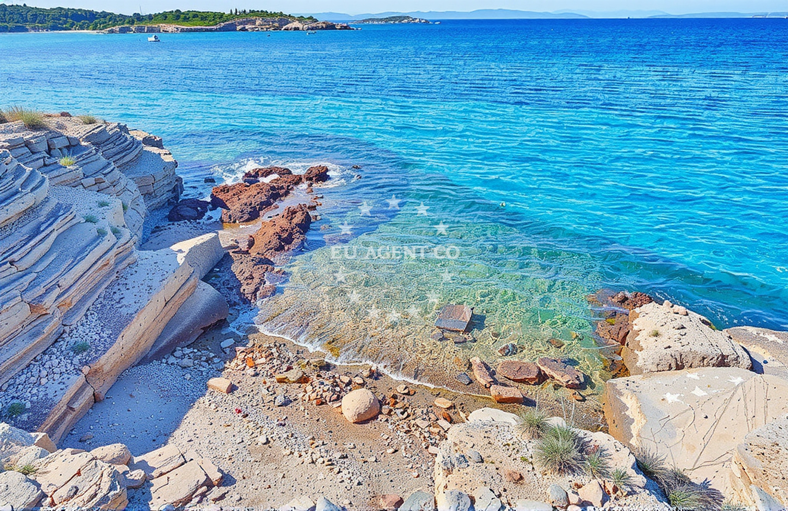 Yacht anchored in Rab Island's 25m depth area with nearby beaches