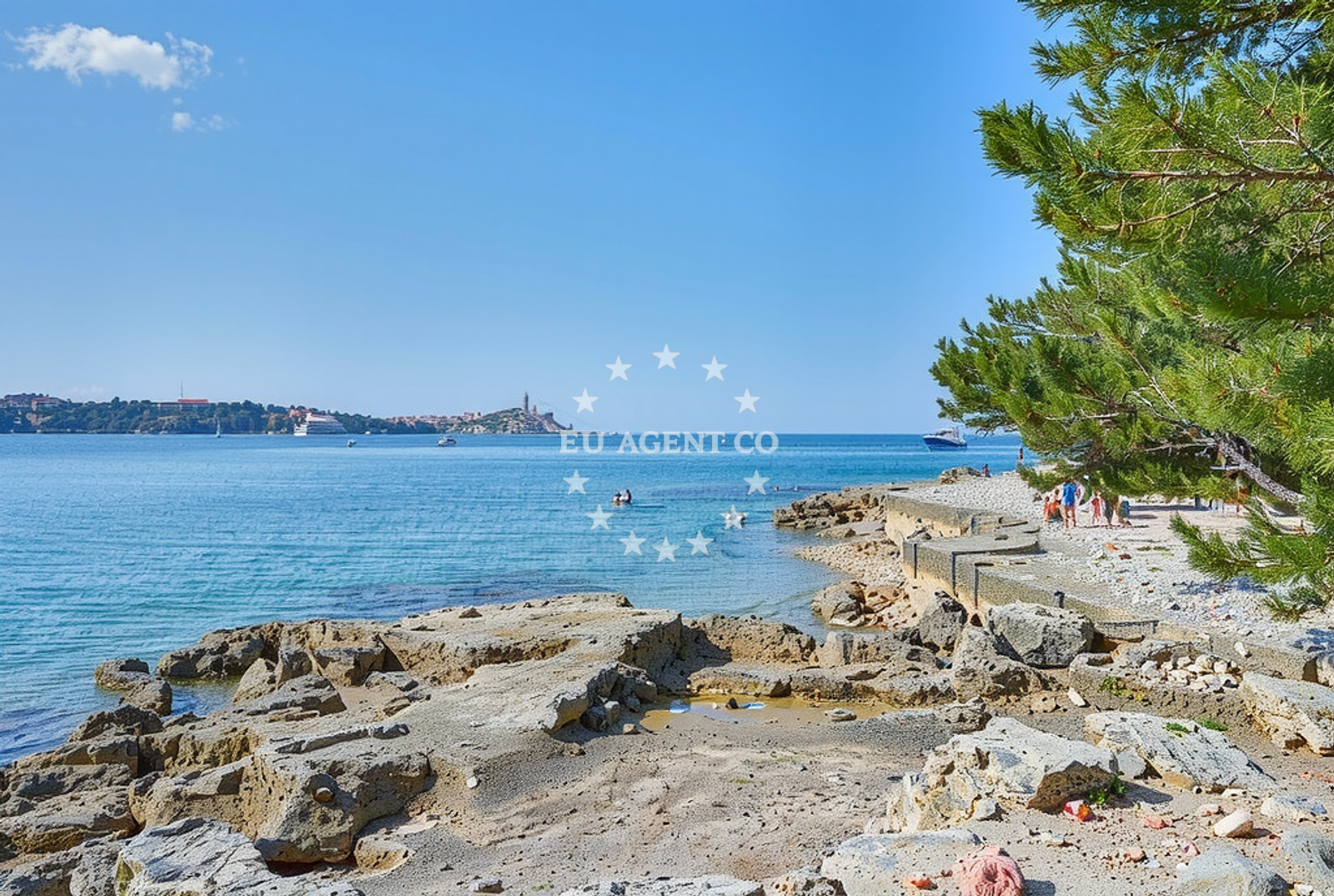 Buoy field near Rovinj anchorage, marked for safe mooring