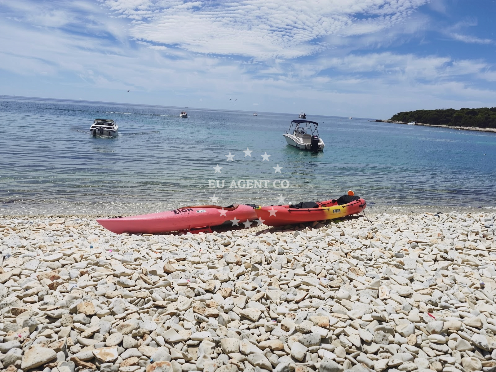 Anchorage in Rovinj, Croatia with sandy seabed and nearby Sv. Pavao