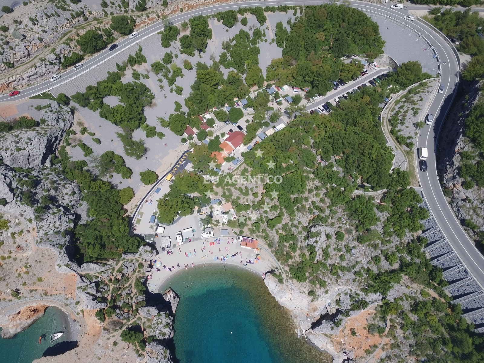 Motor yacht anchored in Senj, Croatia with nearby islands visible