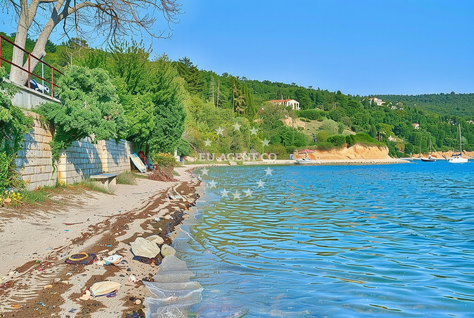 Trget Anchorage, Croatia: Calm waters with nearby jetty and shoreline