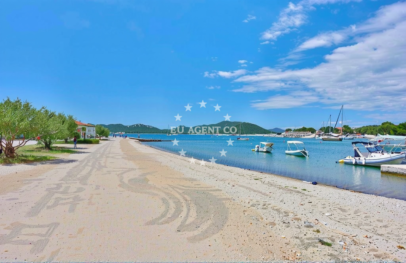 Anchorage Drage 93B6, North Dalmatia, Croatia. Calm waters with nearby islands in the distance.