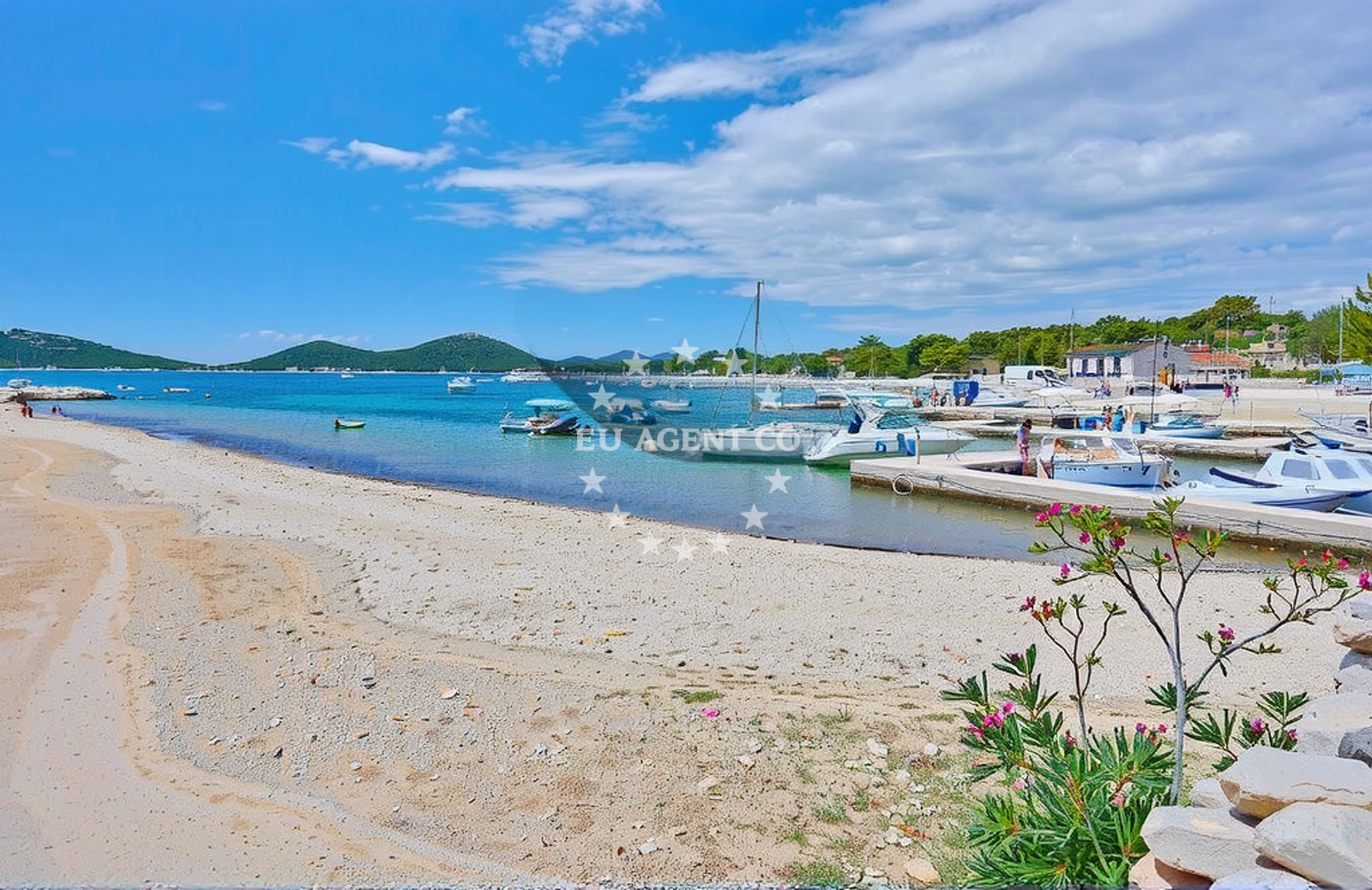 Marina Drage, North Dalmatia. Yachts docked at the marina with views of the Adriatic Sea.