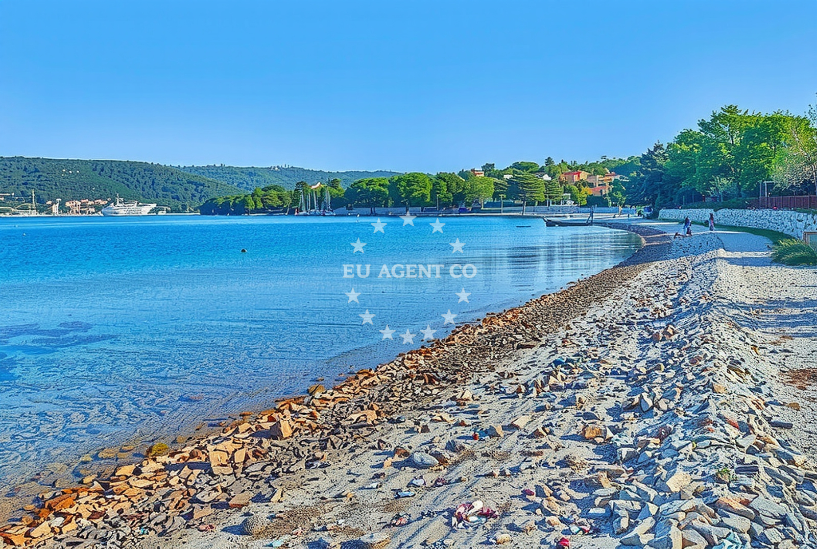 Anchorage on Dugi Otok with a yacht moored near the Pantera buoy field